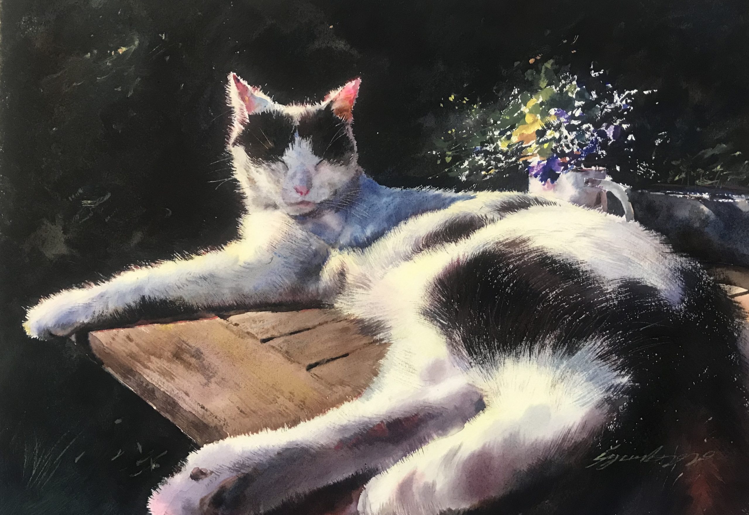 水彩画 （水彩画 牧歌の午後 22.7✕18.5 cm（s m号） 陽気）