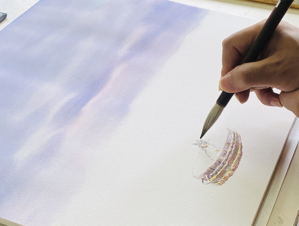水彩画家 東富有 作品で物語を語る 『遠方』を水彩画で描く