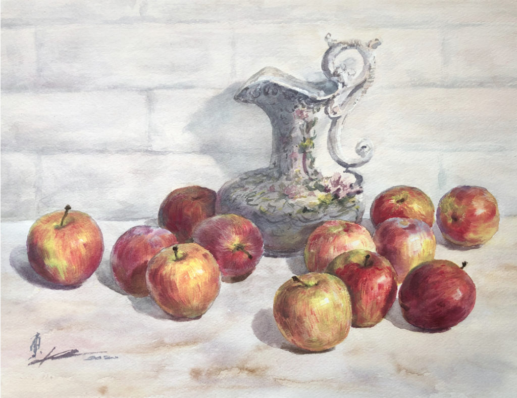 水彩画家 東富有 水彩画でりんごを描く 水彩画家 Azumas