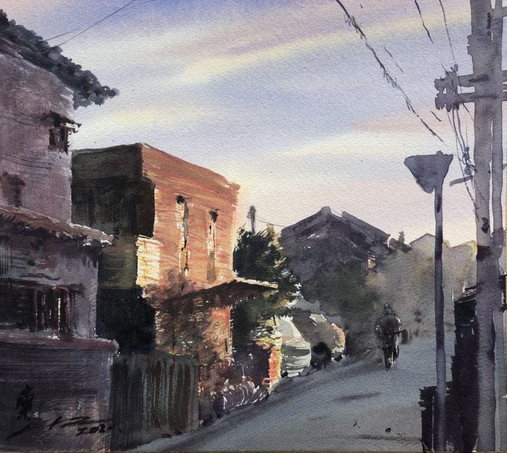 水彩画家 東富有 帰り道 を水彩画で描く 水彩画家 Azumas