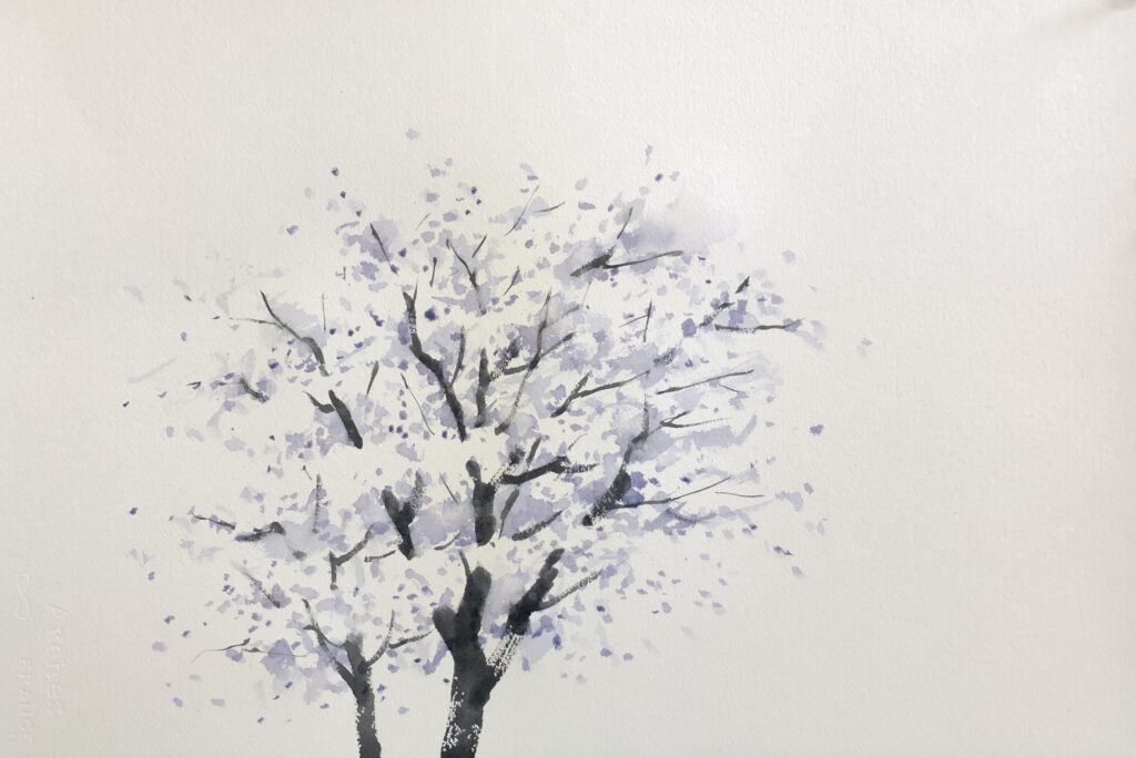 水彩画 家東富有 水彩画で桜を描く