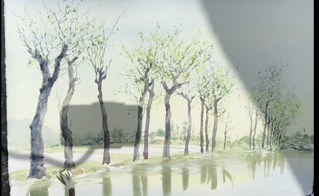 水彩画家東富有 新緑を描く ハサ木