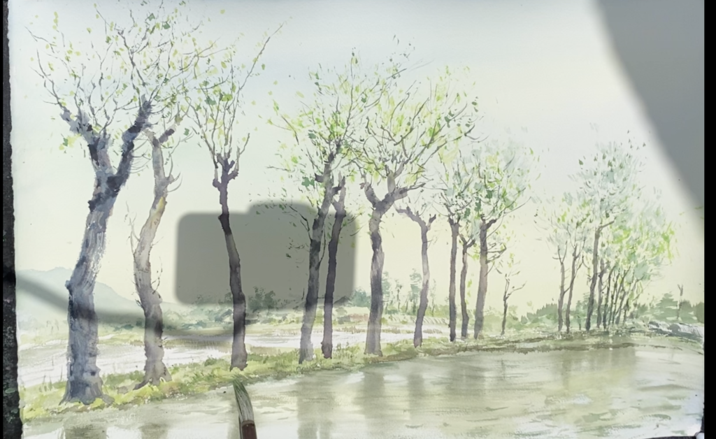 水彩画家東富有 新緑を描く ハサ木